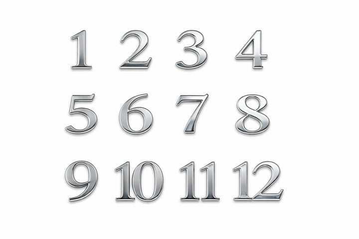 Silver Numeric Clock Face Numbers (1–12) – Modern Finish Set